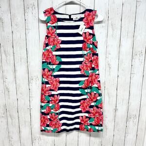 Vineyard Vines Size 0 Magnolia Striped Sleeveless Shift Dress Bold Flowers Roses